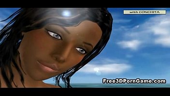 3D cartoon ebony honey takes her clothes off